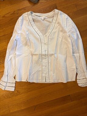 Isla Maude White V-Neck Button Front Peasant Blouse